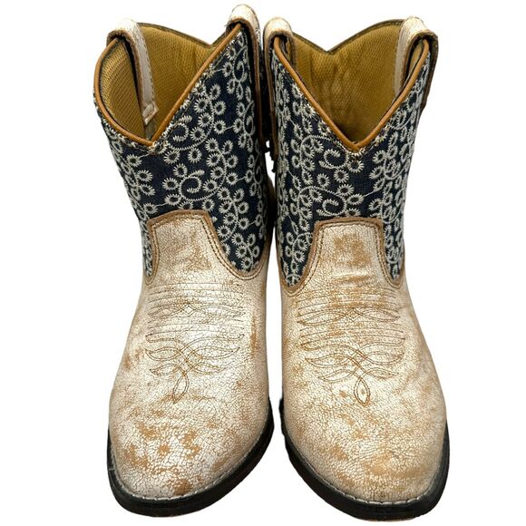 Laredo Kymber Western Ankle Boots Womens 7 M Beige Blue Cowboy Round Toe Leather - Picture 2 of 7